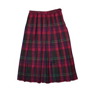 PENDLETON $269 Pink Green Black Tartan Plaid Pleated Wool Midi Skirt Size 12